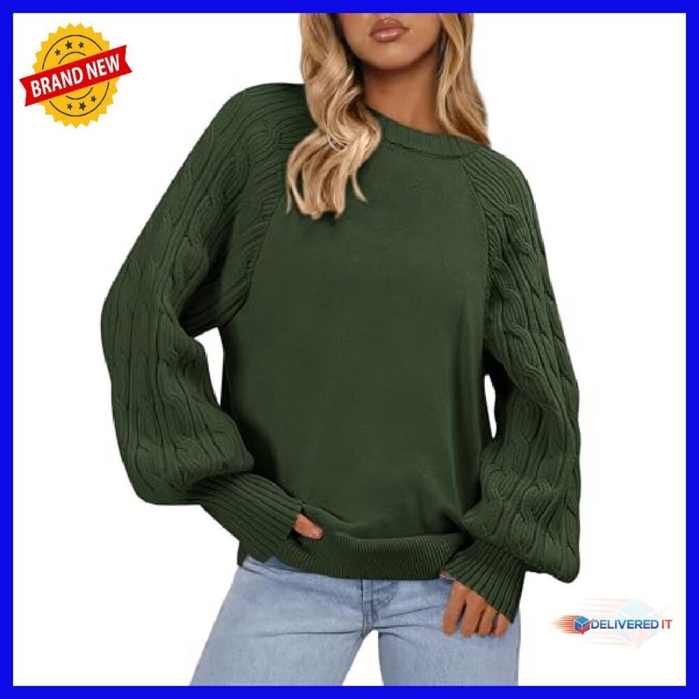 Chunky Cable Knit Crewneck Sweater Loose Fit Tunic Winter Cozy Pullover - Picture 2 of 8